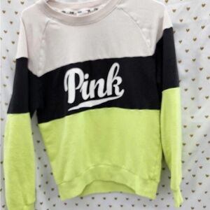 PINK Victoria's Secret Cream and Black Crew Neck Sweater